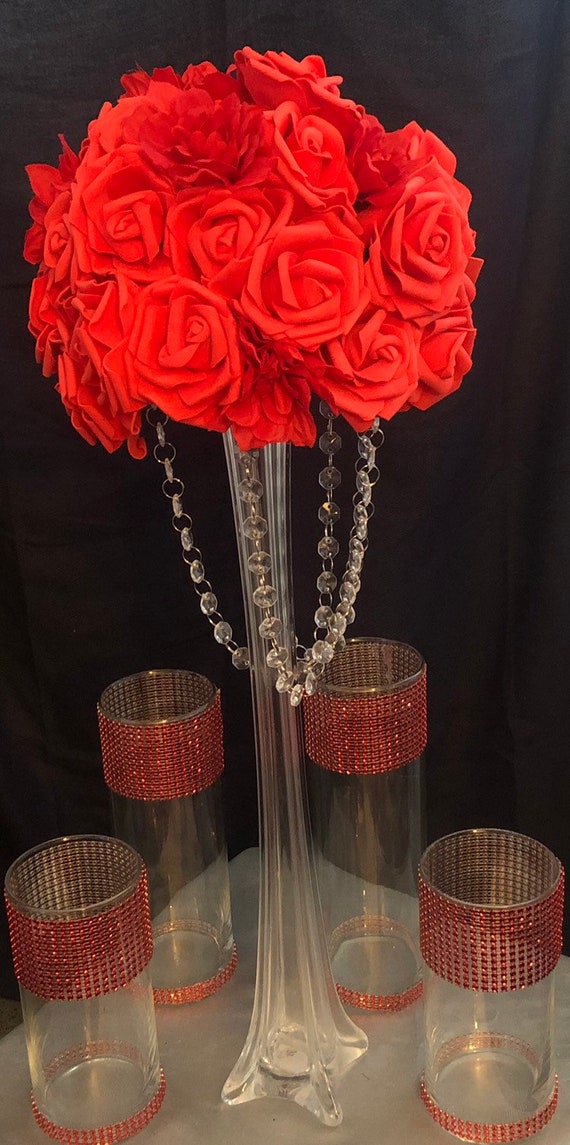 Red Rose Wedding Centerpiece Chandelier Centerpiece Red Etsy