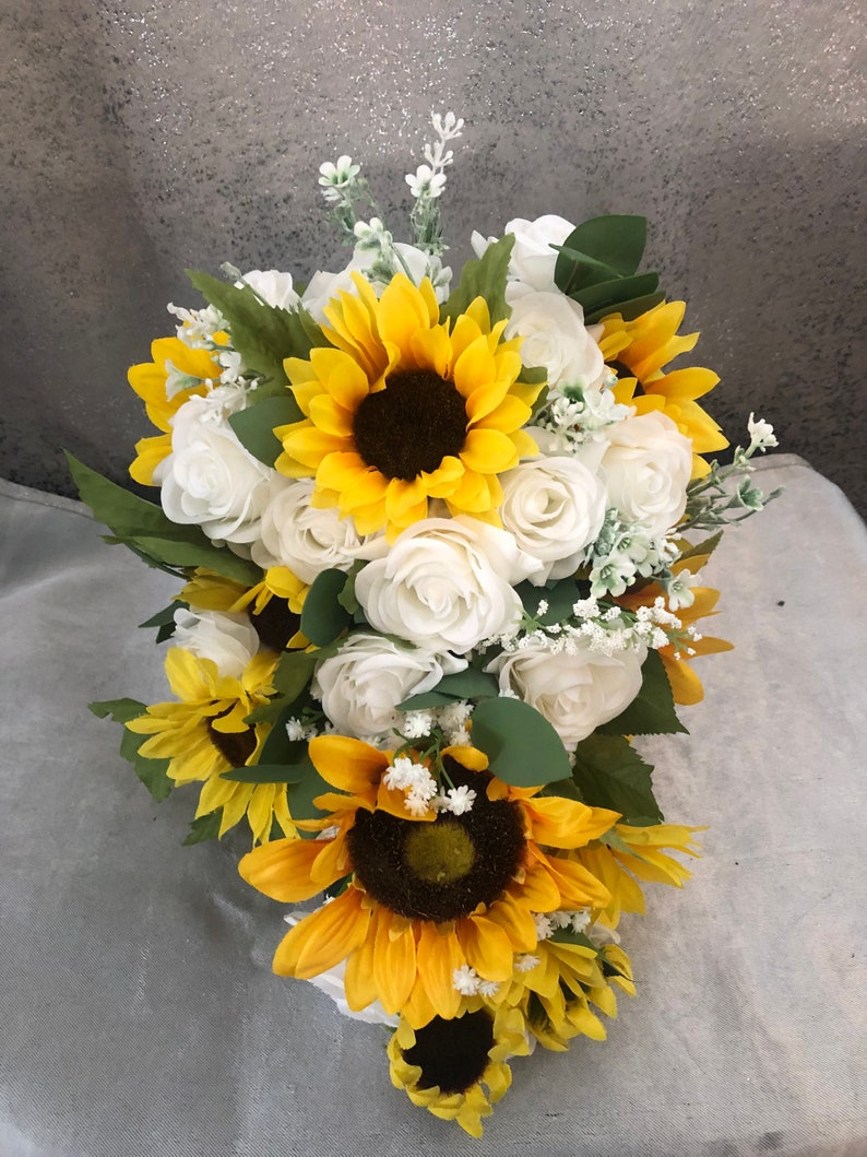 boho bouquet elegantArrangements8 sunflower wedding bouquet wedding bouquet bride bouquet sunflower cascading bouquet