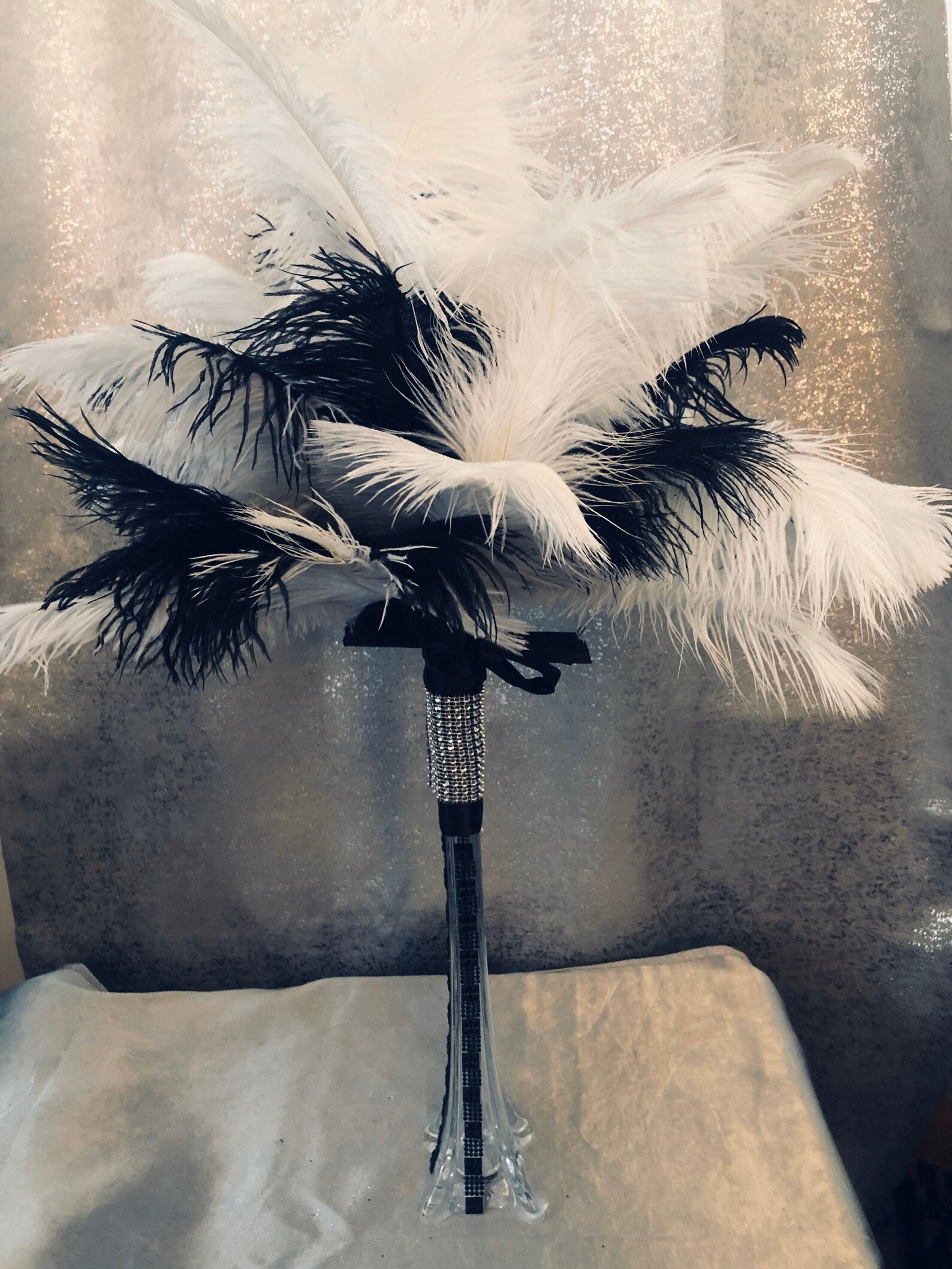 Feather centerpiece black &white feather centerpiece black Etsy