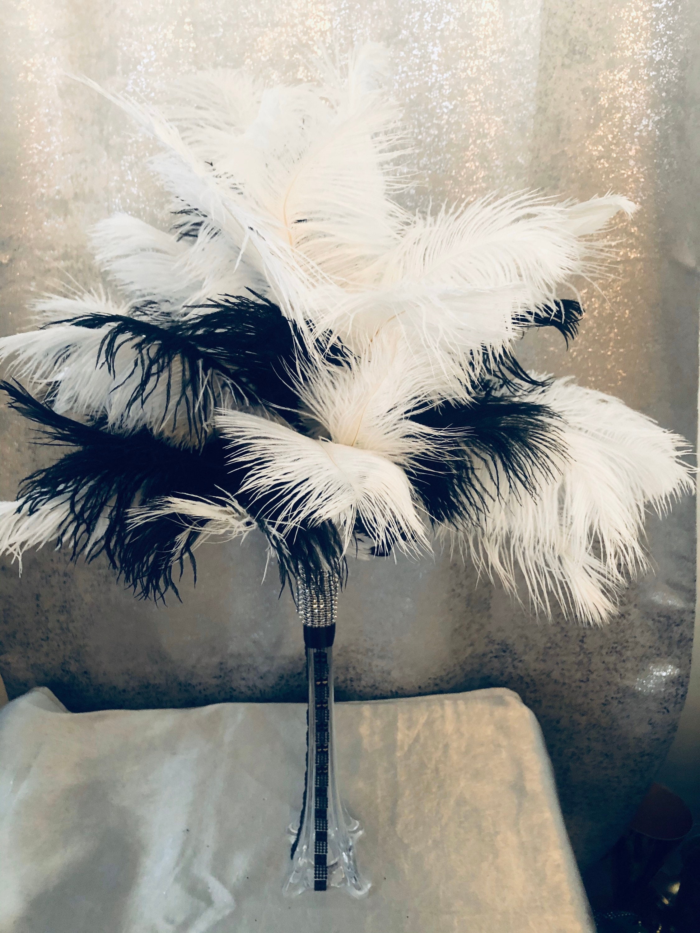 Feather centerpiece black &white feather centerpiece black Etsy