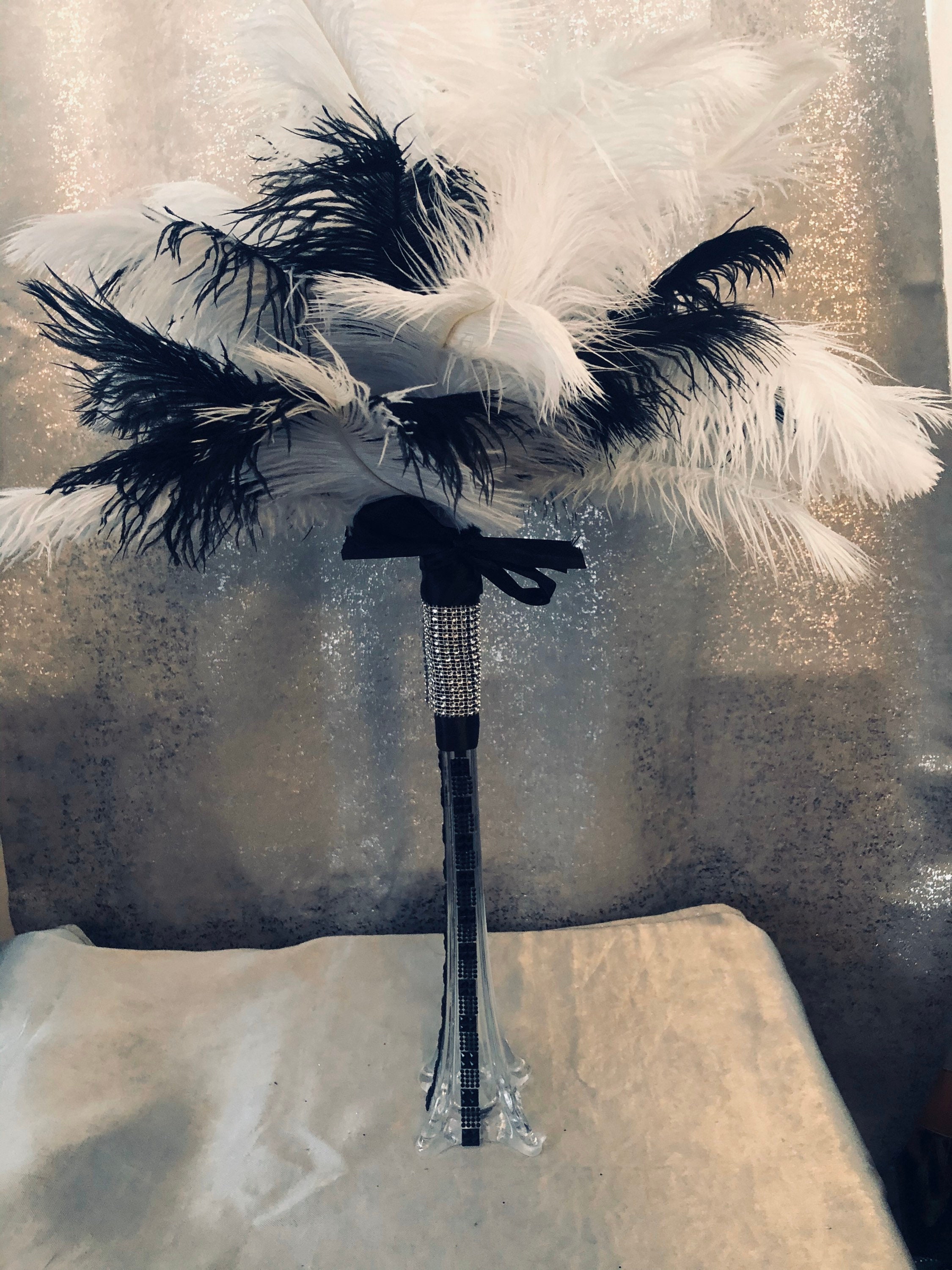 Feather centerpiece black &white feather centerpiece black Etsy