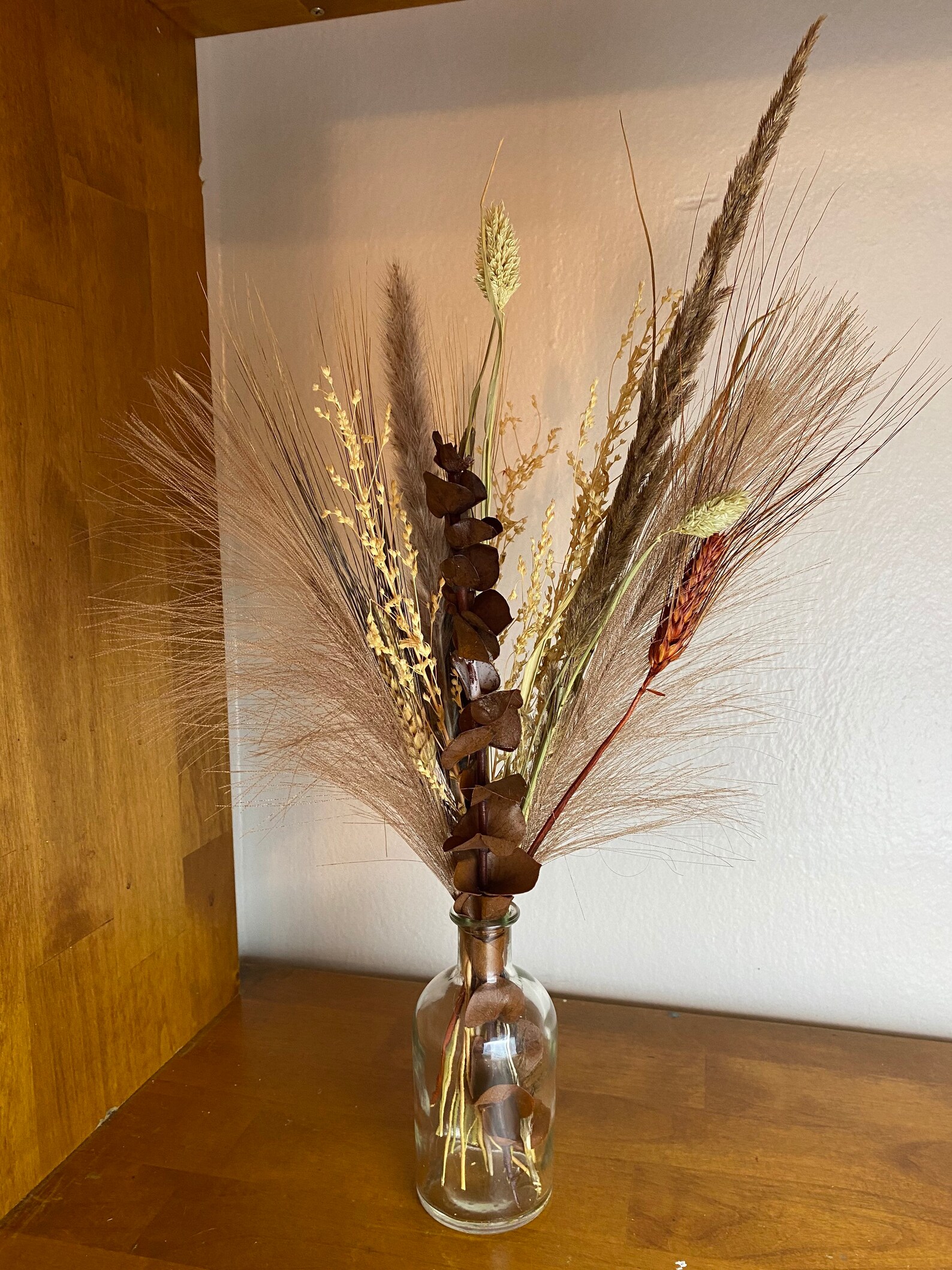 Pampas grass and glass bottle real dried flowers boho dried Etsy