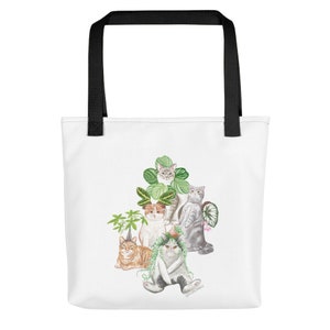 Feline Jungle Cat and Plant Art Tote Bag l Reusable Tote Bag, Fabric Tote Bag, image 2