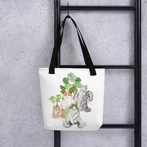 Feline Jungle Cat and Plant Art Tote Bag l Reusable Tote Bag, Fabric Tote Bag, image 3