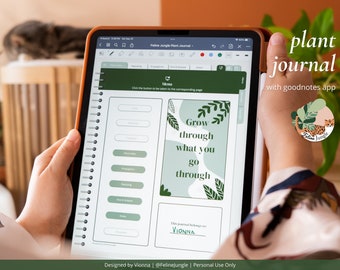 Digital Plant Journal | Feline Jungle Plant Care Tracker [with GoodNotes Notability iPad Tablet ] Plant Planner Bundle | Digital Download