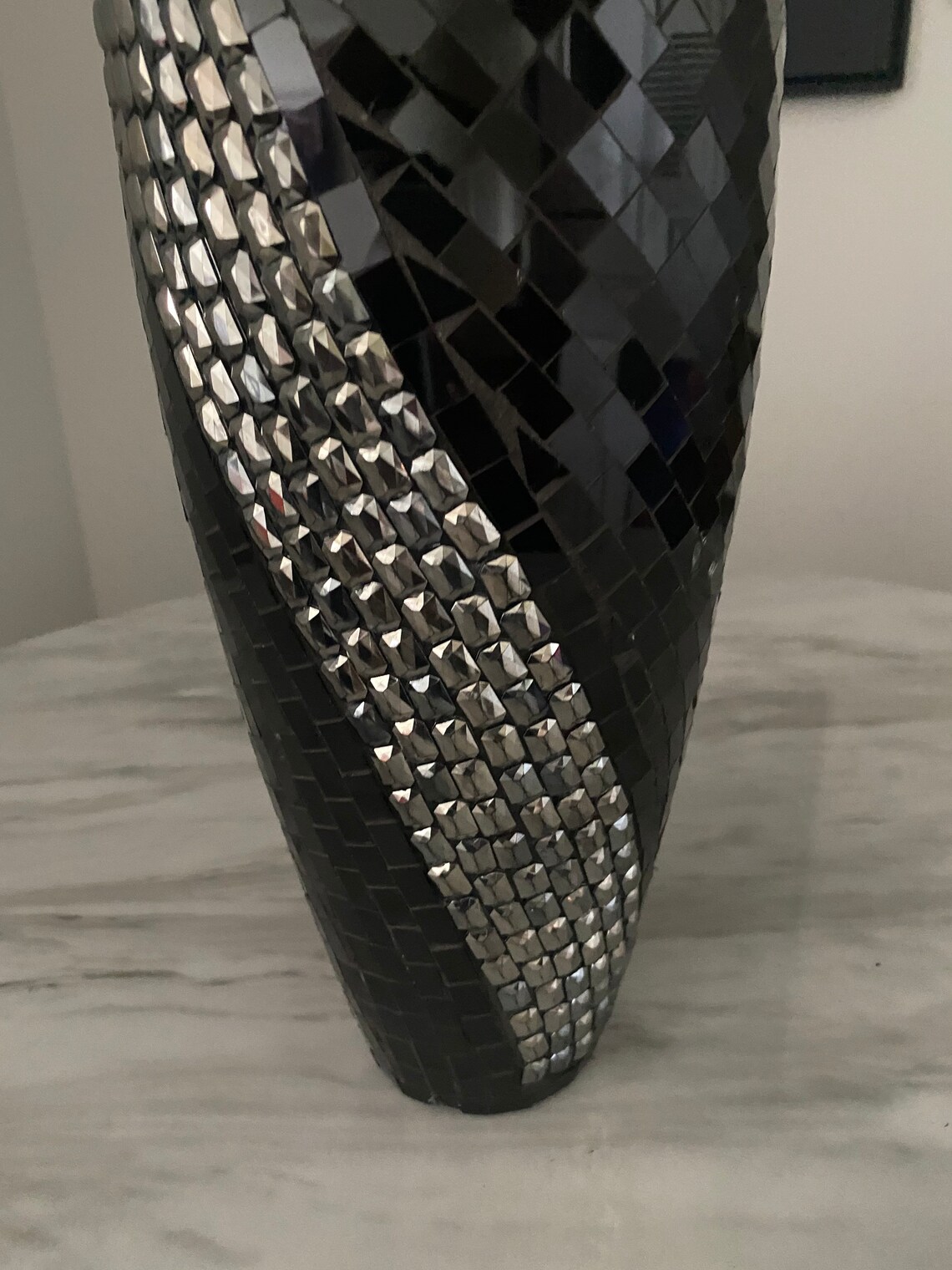 Mosaic Glass Vase Black and Silver Early 2000s Modern Style Etsy