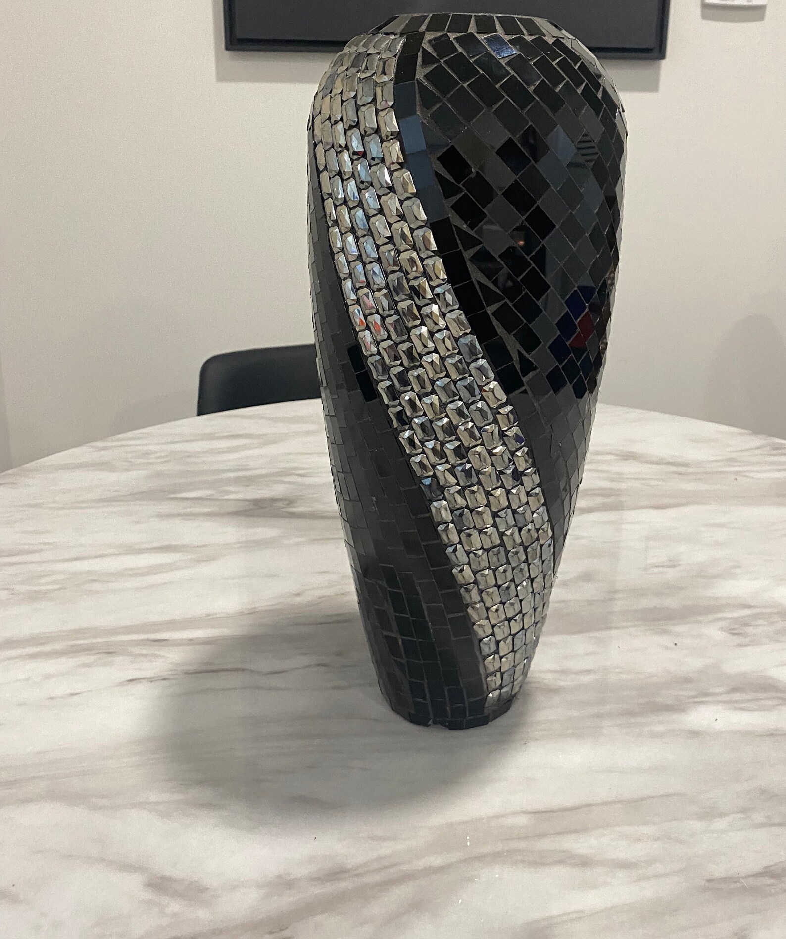 Mosaic Glass Vase Black and Silver Early 2000s Modern Style Etsy