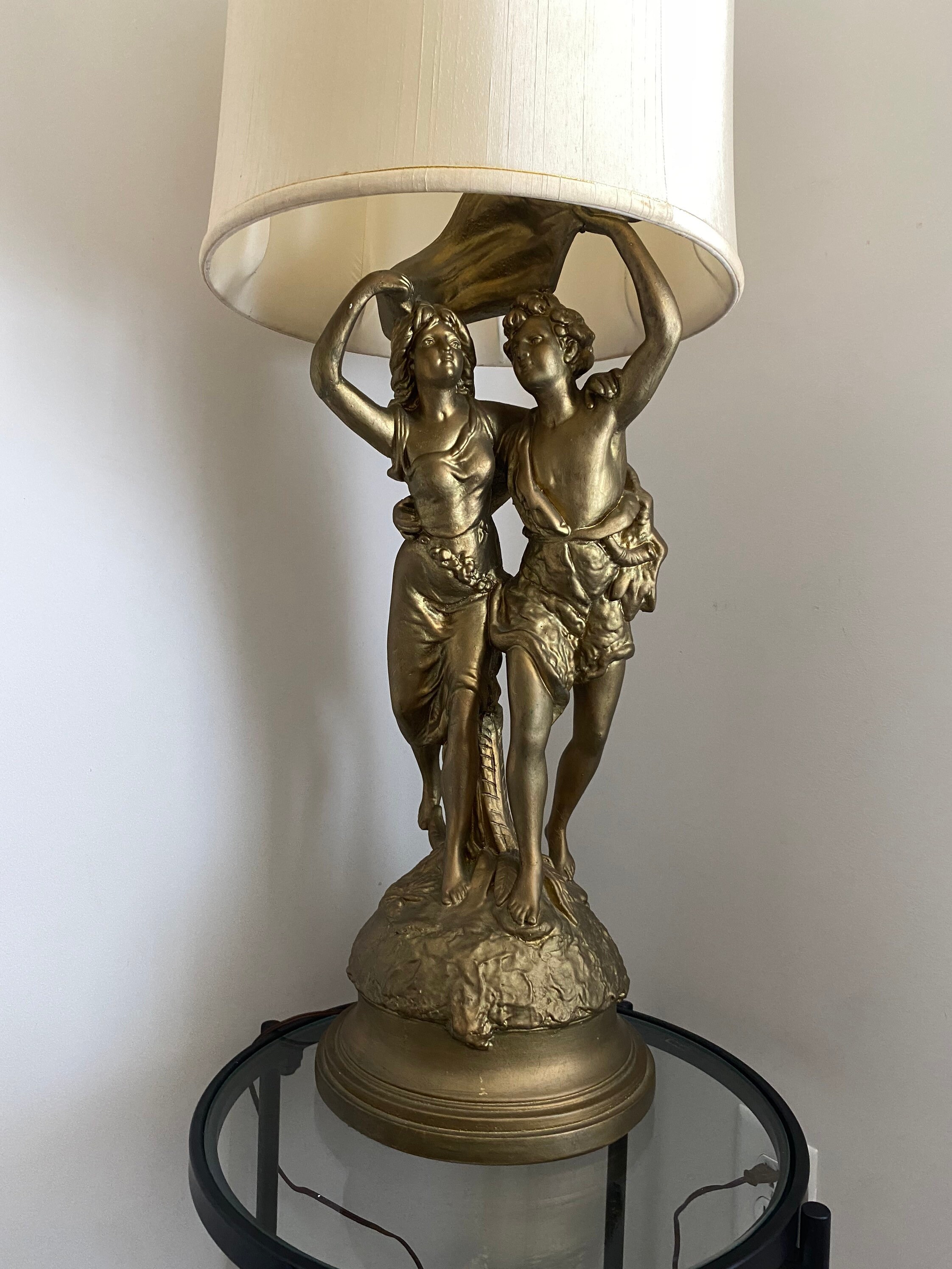 Huge Vintage Cherub Lovers Chalkware Table/floor Lamp Etsy
