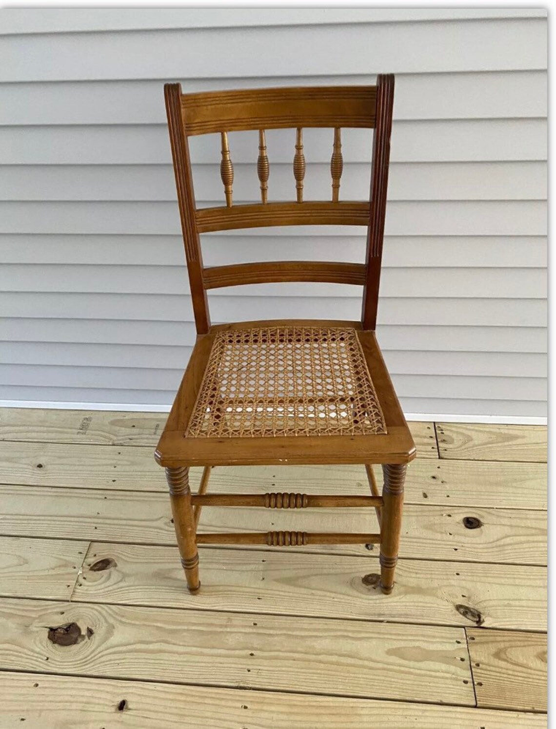 Vintage Mid Century Wooden Accent Chair Cane Seat Honey Comb Etsy