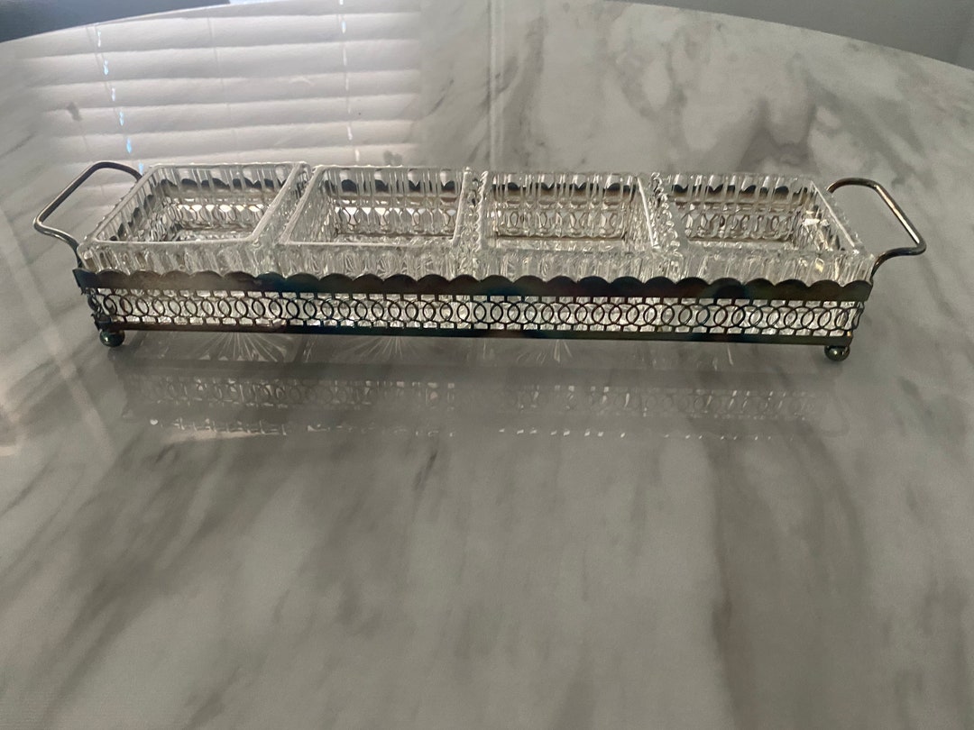 Vintage Mid Century Condiments Tray Crystal Condiments Tray Etsy