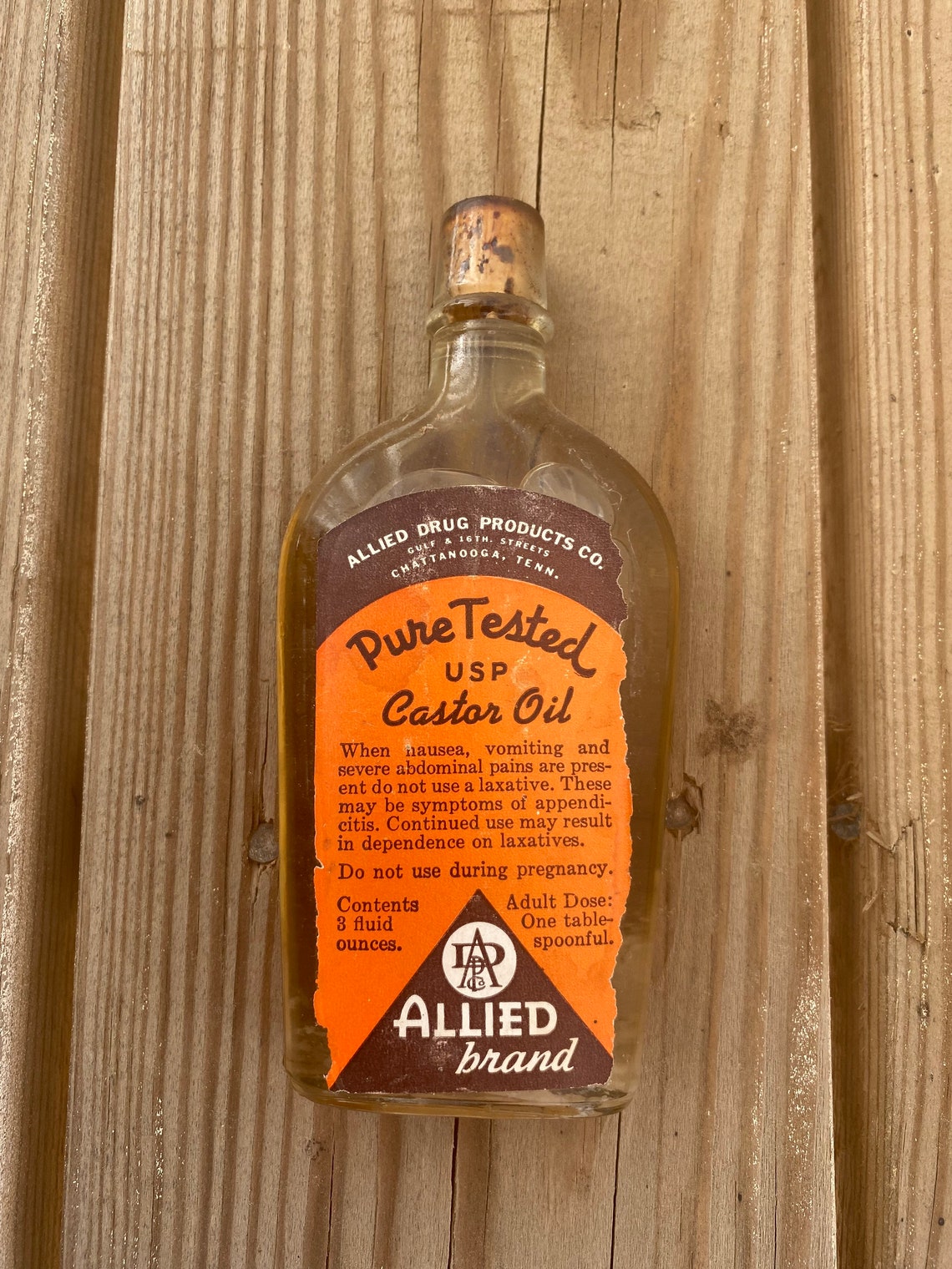 Vintage Castor Oil Medicine in Bottle Allied Brand Castor Oil Etsy