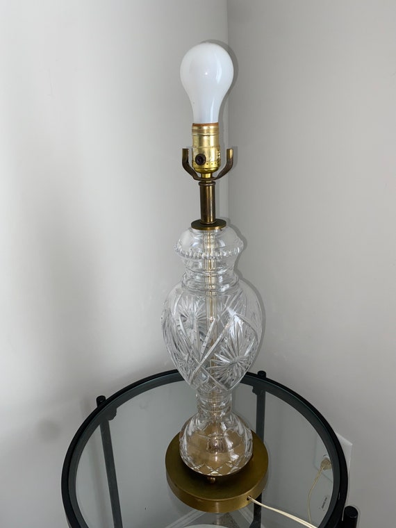 Vintage Hollywood Regency Cut Crystal Lamp Abstract Floral Etsy