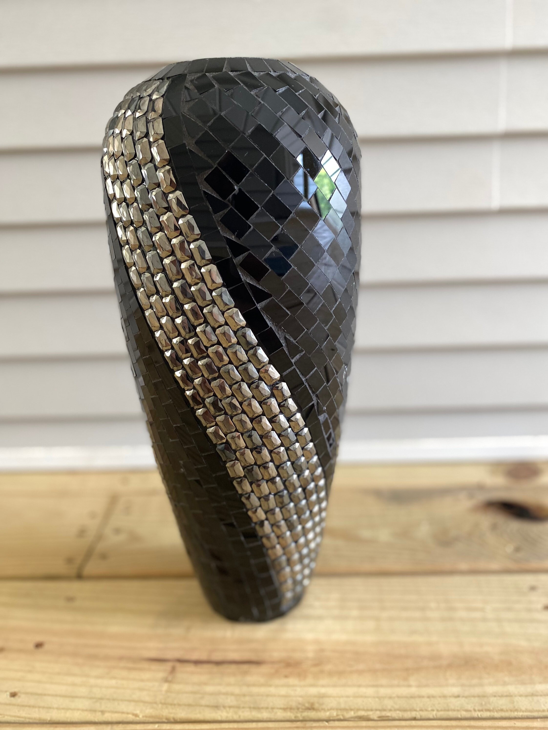 Mosaic Glass Vase Black and Silver Early 2000s Modern Style Etsy