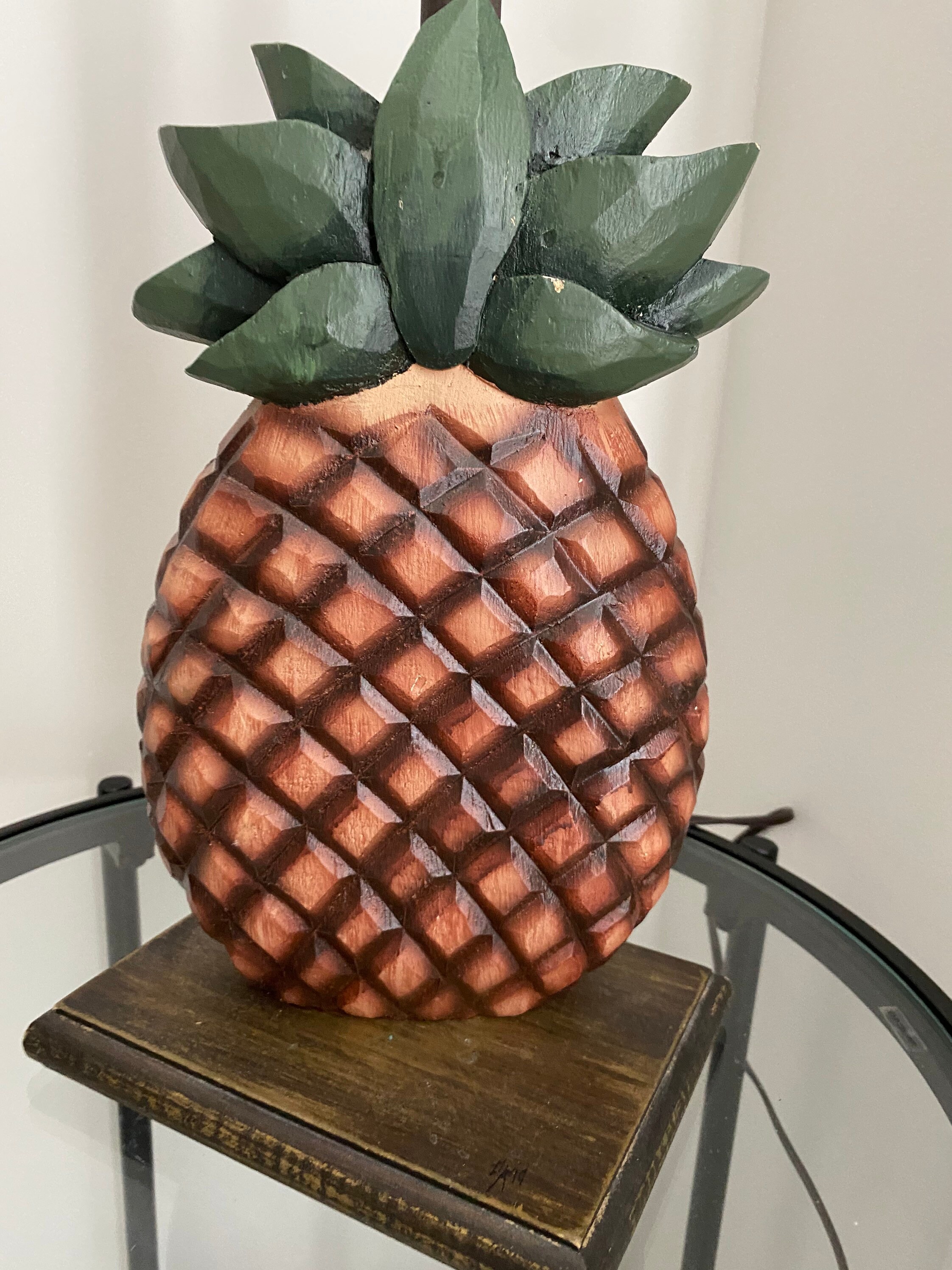 Vintage 90s Wood Carved Pineapple Lamp Your Choice Etsy