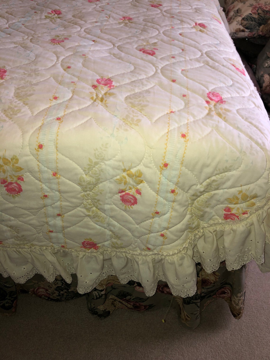 Vintage JC Penny Twin Comforter With Ruffle Cream Rose Design Etsy