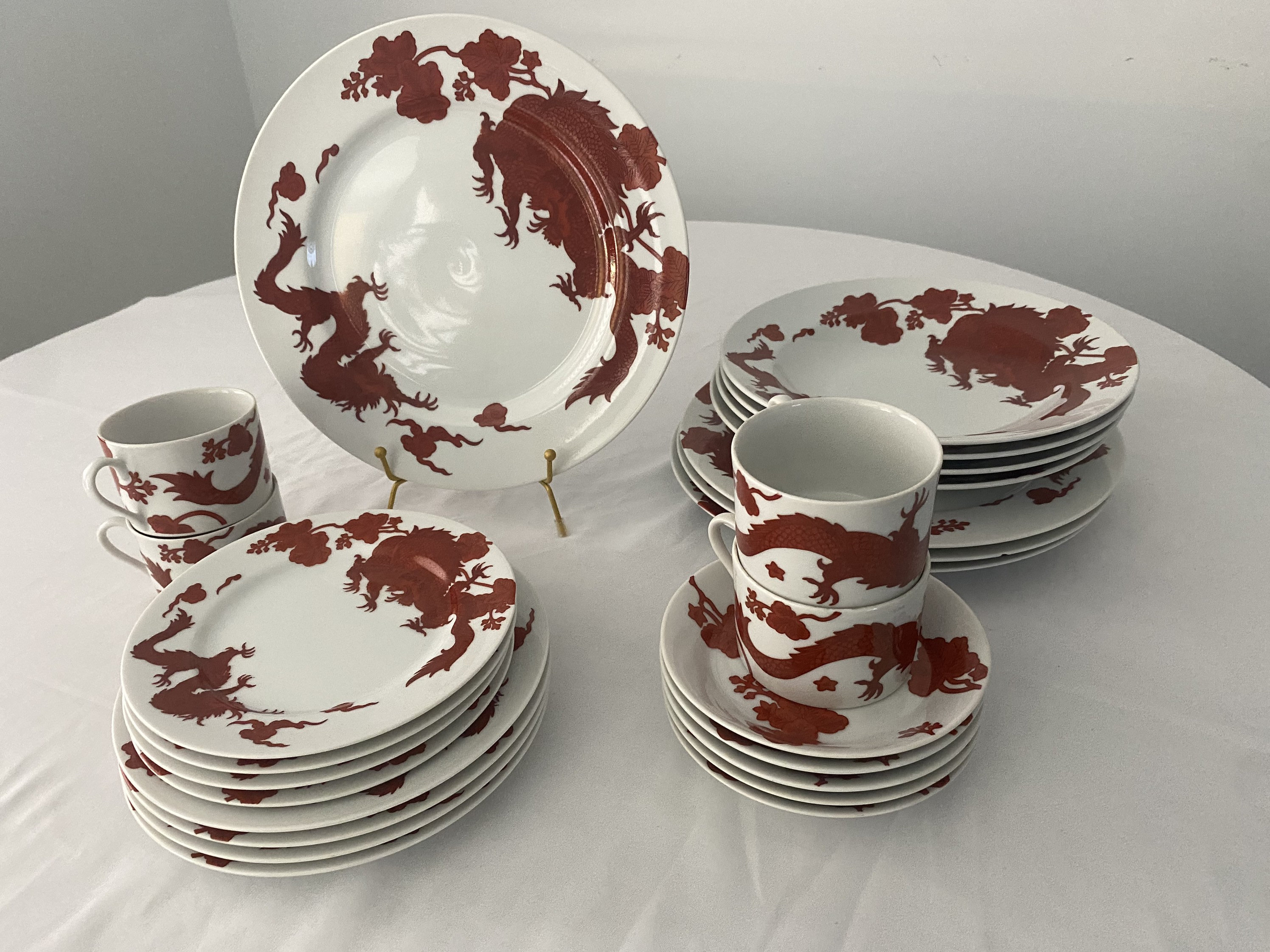 Fitz and Floyd Dragon Dish Collection Plates Bowels Cups Red and White  Dragon 