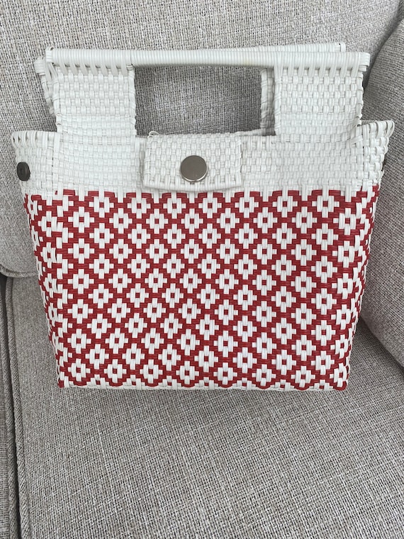 Vintage Wicker Weaved Hand Bag Red and White Check