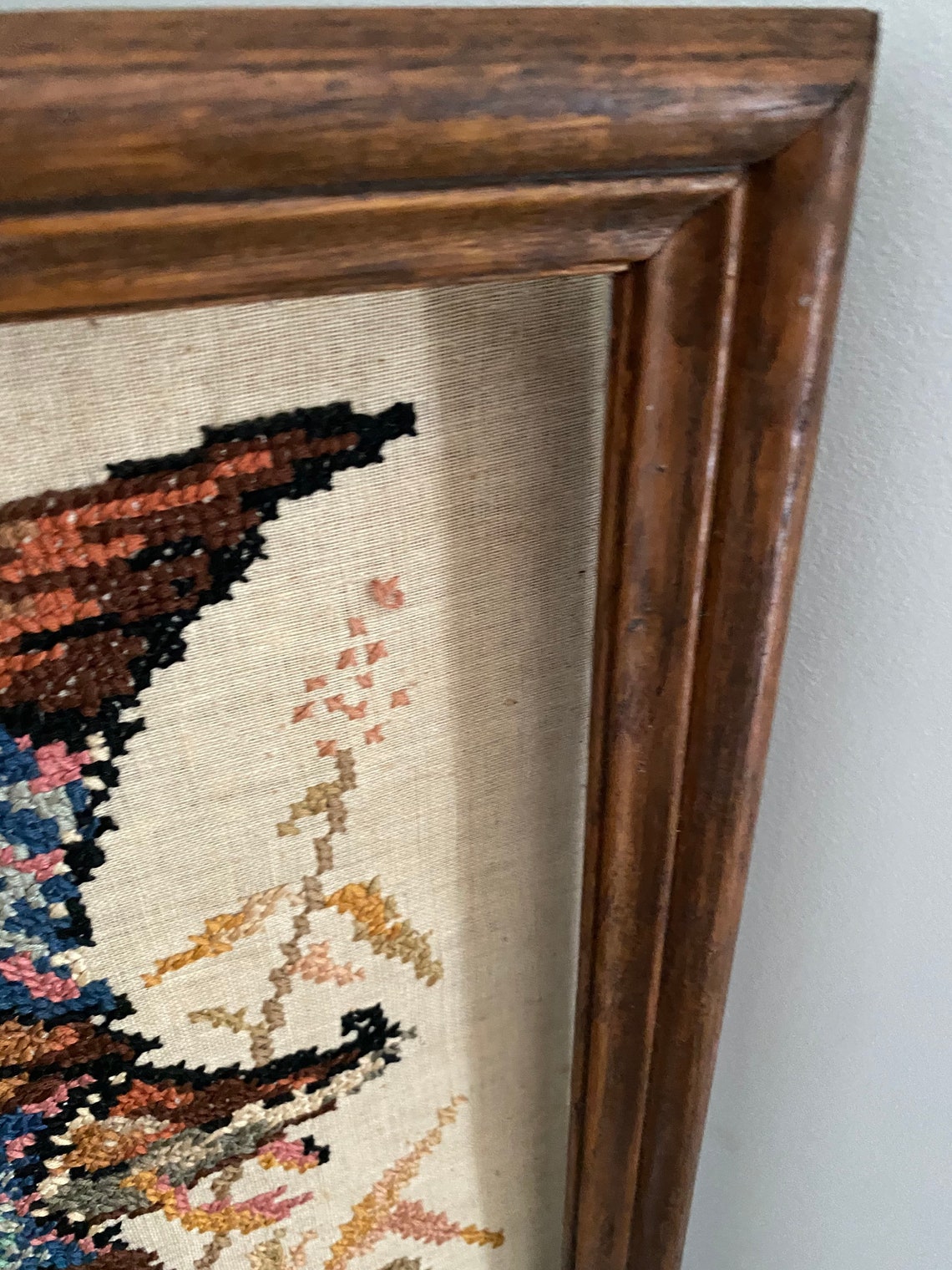 Vintage Framed Needlework Art Ducks on a Pond Signed Etsy