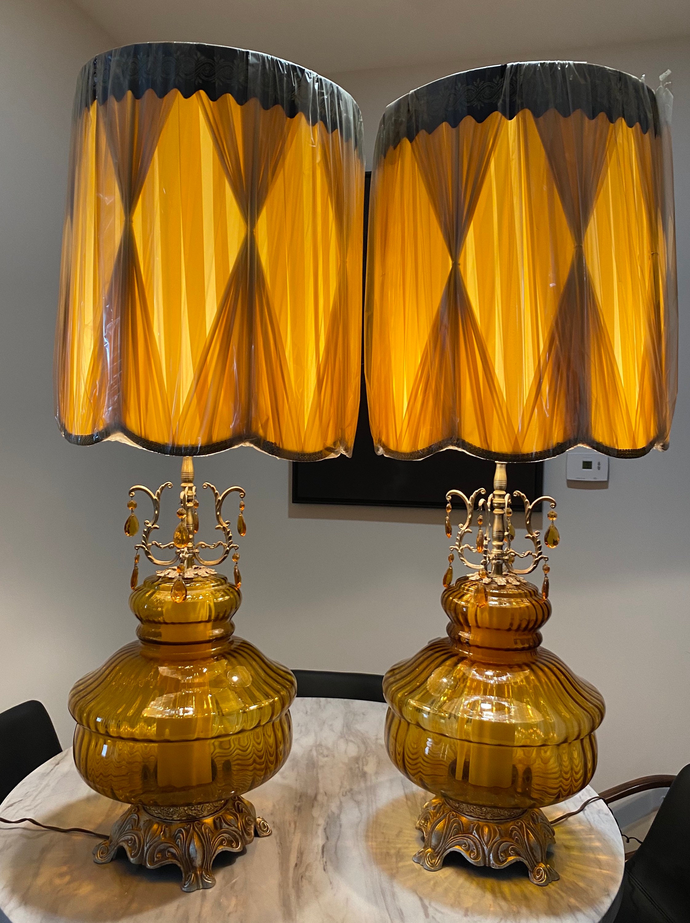 Vintage Hollywood Regency Glass Blown Lamps Large Retro Etsy