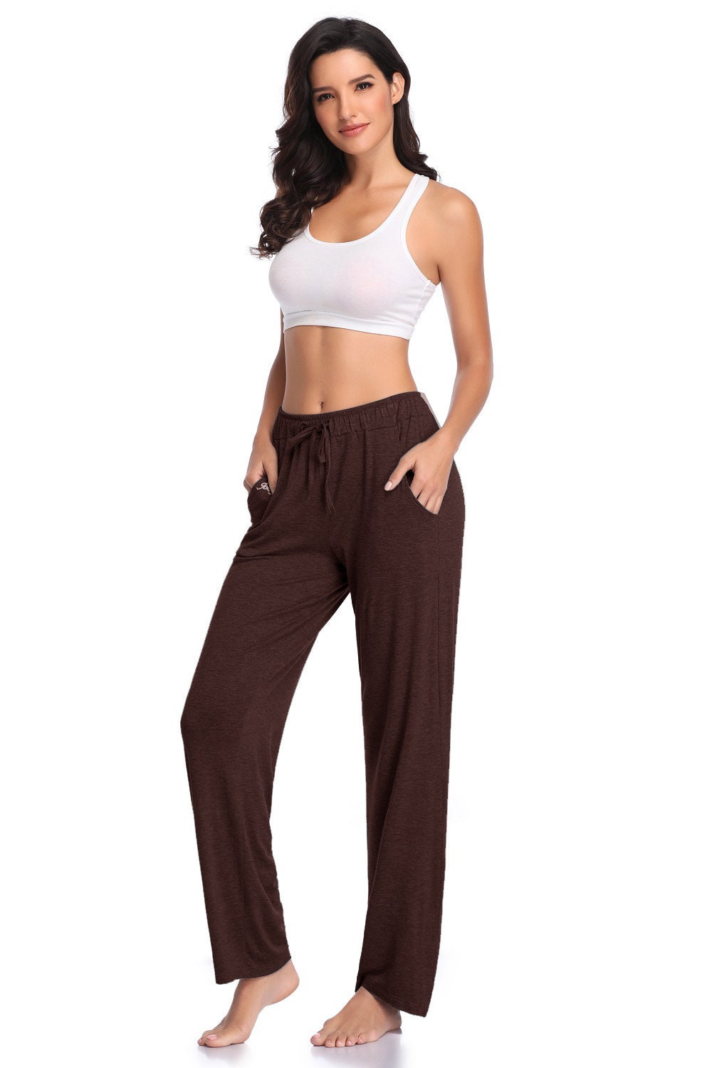 JORLYEN Dark Brown Women's Yoga Pants Long Modal Comfy Etsy