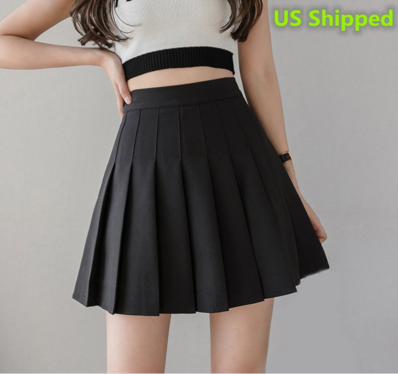 Women Girls Pleated Skirt School Dress High Waist Skirt Short Mini A Line Skirt