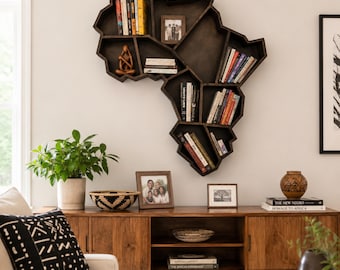 Africa Bookshelf, Handmade Wall Shelf, Functional African Wall Art