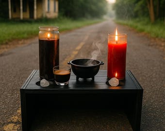 Rustic Wood Altar Table with Candle Holders for Rituals Voodoo Hoodoo or Ancestral Work
