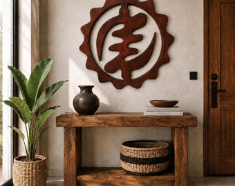 Gye Nyame Circle Wall Art, Adinkra Symbol Wood Decor, Afrocentric Wall Hanging, African Spiritual Home Accent