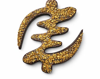 Gye Nyame Wall Art | Gold Studded Afrocentric Decor | One of a Kind Crushed Glass Wood Wall Art