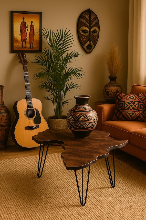 Handmade Africa Shaped Coffee Table: Mid-century Modern Foldable