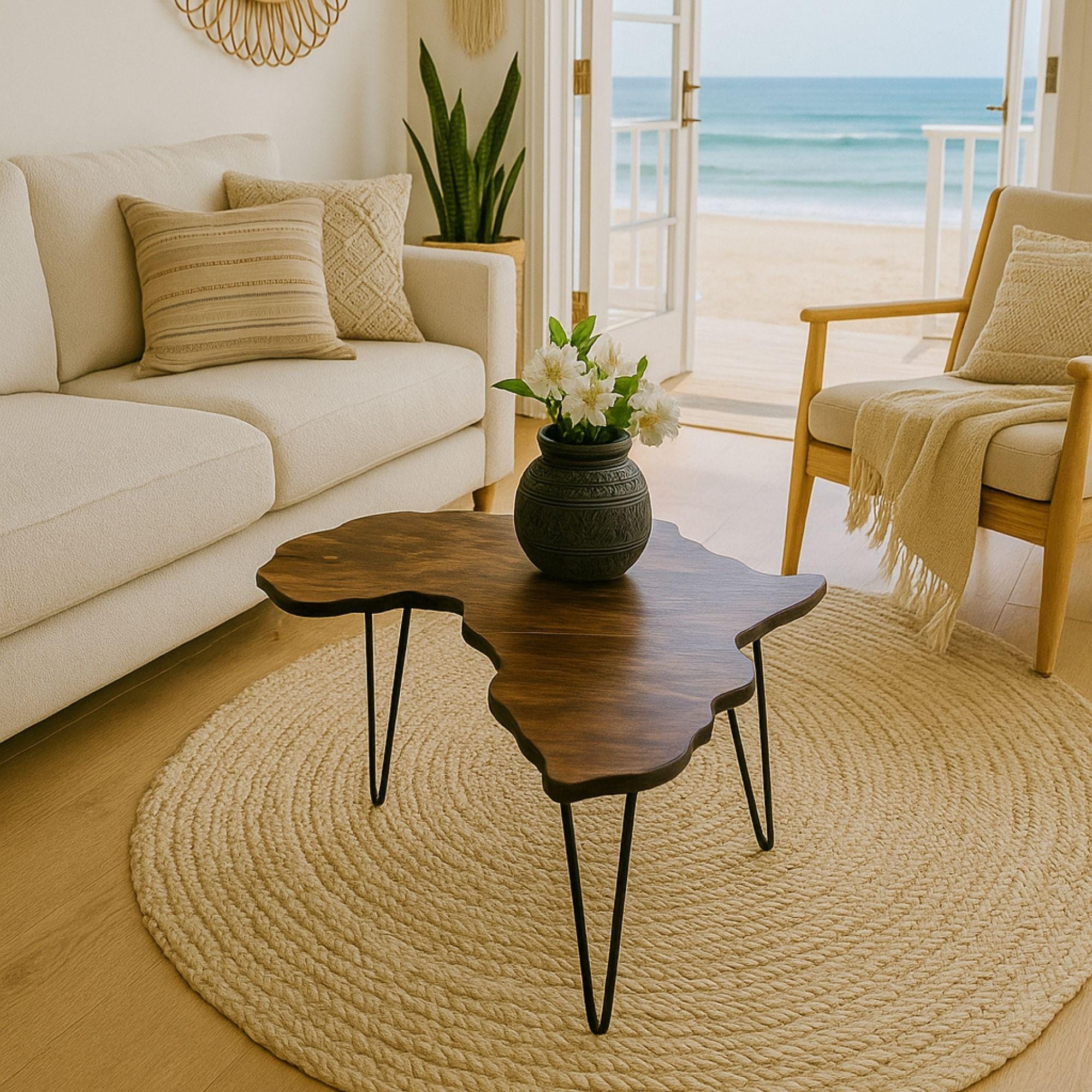 Handmade Africa Shaped Coffee Table: Mid-century Modern Foldable