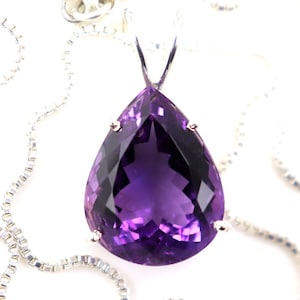 Genuine Amethyst Necklace | Pear Cut Purple Gemstone Pendant | February Birthstone Jewelry | Sterling Silver Chain | Gift for Her Necklace