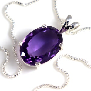 Oval Amethyst Sterling Silver Necklace: 17.91 Carat Gemstone Pendant
