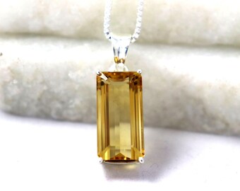 Quality Citrine Necklace,Certified 12.85 Carat Citrine Appraised at Emerald Cut Aaa November Birthstone Genuine Real Citrine Jewelry