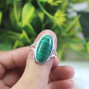 Malachite Sterling Silver Ring: Dainty Stacking Gemstone Ring