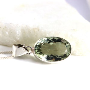 Green Amethyst Sterling Silver Necklace: Oval February Birthstone