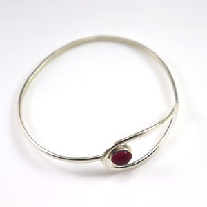 Natural Ruby Bangle, Sterling Silver Ruby Bangle, Gemstone Ruby Bracelet, Handmade Silver Bangle, Gift for Her, Anniversary Gift for Wife