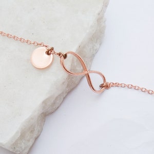 Infinity Necklace: Gold, Silver, or Rose Gold Over Brass, 16 Inch Chain
