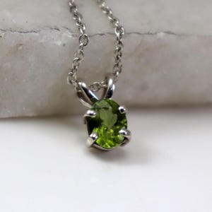 Sterling Silver Peridot Necklace: Oval Green Gemstone Pendant