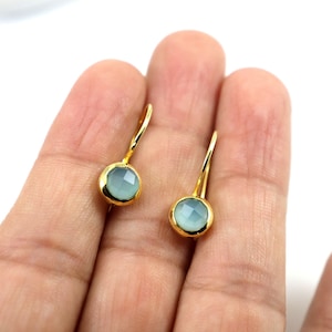 Aqua Chalcedony Sterling Silver Dangle Earrings: Minimalist Gemstone Jewelry