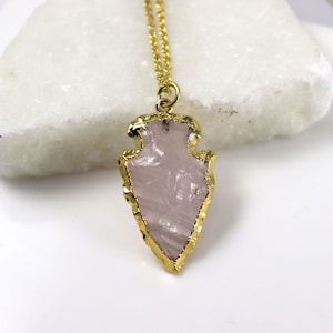 Rose Quartz Arrowhead Necklace: Gold Chain Pendant