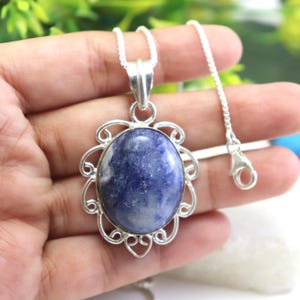 Handmade Sterling Silver Sodalite Pendant Necklace - Calming Stone
