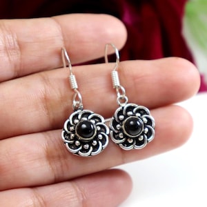 Handmade Black Onyx Dangle Earrings: 925 Sterling Silver