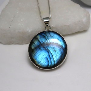 Labradorite Crystal Pendant 65ct, Sterling Silver Boho Necklace, Blue Flash Gemstone Jewelry, Bohemian Stone Necklace, Crystal Gift for Her