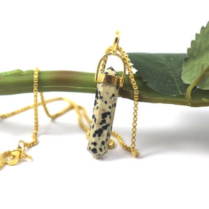 Natural  Dalmatian Jasper point 925 Sterling Silver necklace Genuine Dalmatian Jasper pendant Dalmatian Jasper gold necklace natural stones