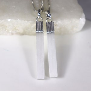Selenite Point Necklace: Silver Electroplated Gemstone Pendant