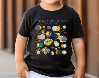 My First Total Solar Eclipse 2024 Toddler Shirt 2T-5T Solar Eclipse Gift April 8 2024 Top Cute Moon & Sun Phases My First Eclipse Kids Shirt