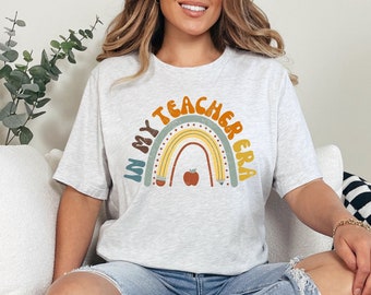 In My Teacher Era Shirt, Teacher Gift, Retro Groovy Distressed Boho Rainbow, Student Teacher Gift Teaching Era Teachers Day Short Sleeve Tee