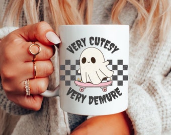 Very Cutesy Very Demure Ghost Mug Fall Coffee Mug Cute Halloween Gift Viral Meme Checkered Halloween Cup Funny Coffee Addict Gift Demure Mug