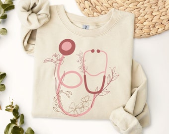 Nurse Shirt Nursing Sweatshirt Respiratory Therapy Sweatshirt Rn Lpn Rrt RCP Floral Nurse Shirt Stethoscope Shirt Medical Doctor Nurse Top